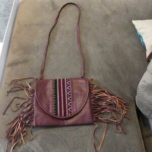 Vintage Boho Tassel Purple envelope shoulder bag purse embroidered embossed